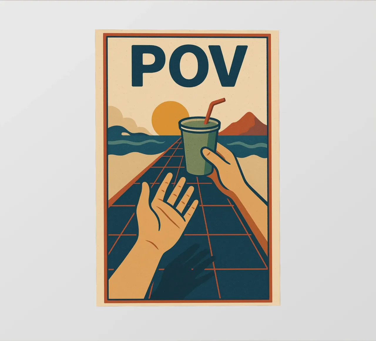 Poster POV retrò - Tramonto e condivisione di un momento telo in pvc da Art Typo Essentiel