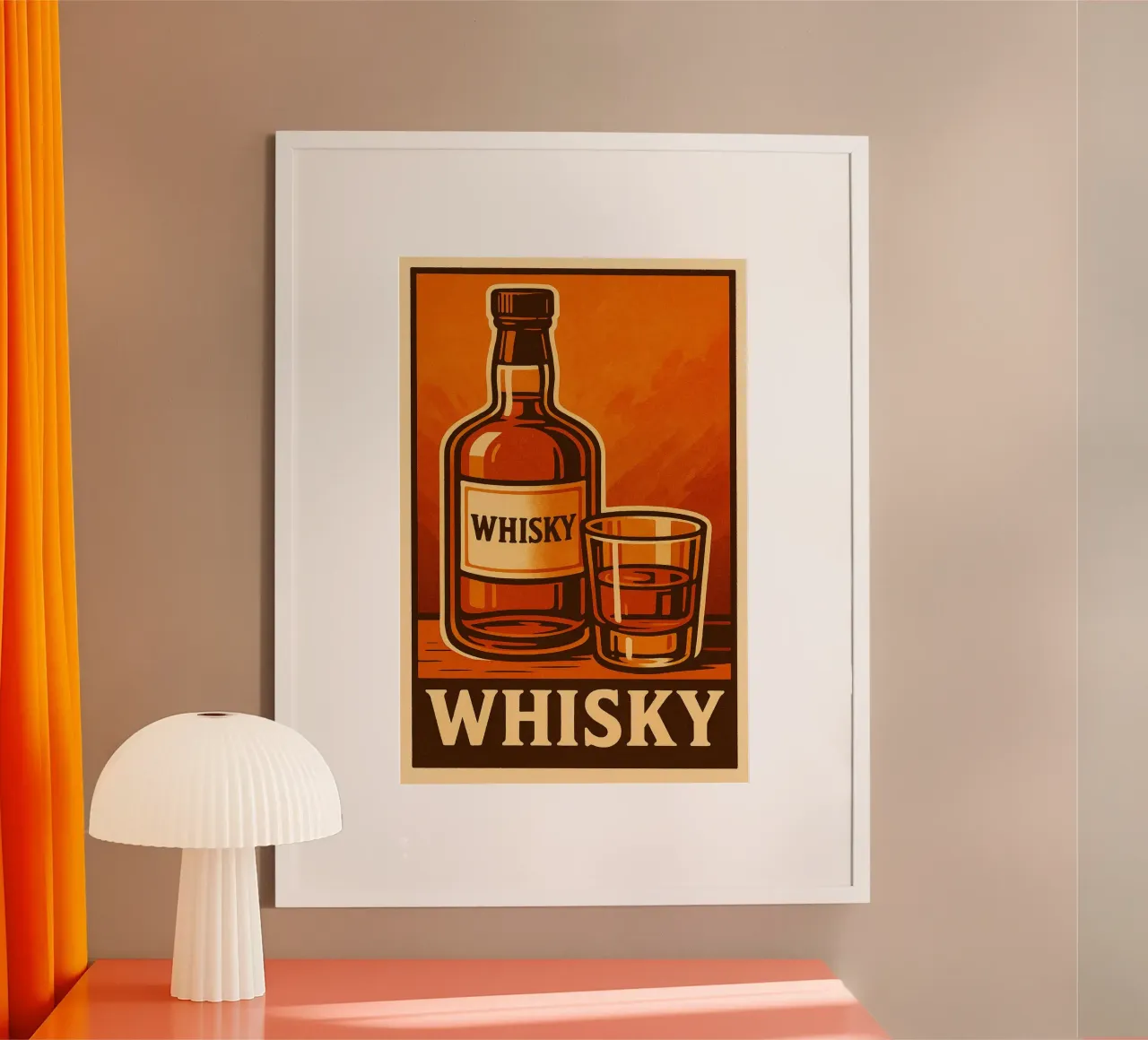 Poster vintage sul whisky - Bottiglia e bicchiere illustrati poster con telaio in plastica da Boissons - Affiches & posters - Retro