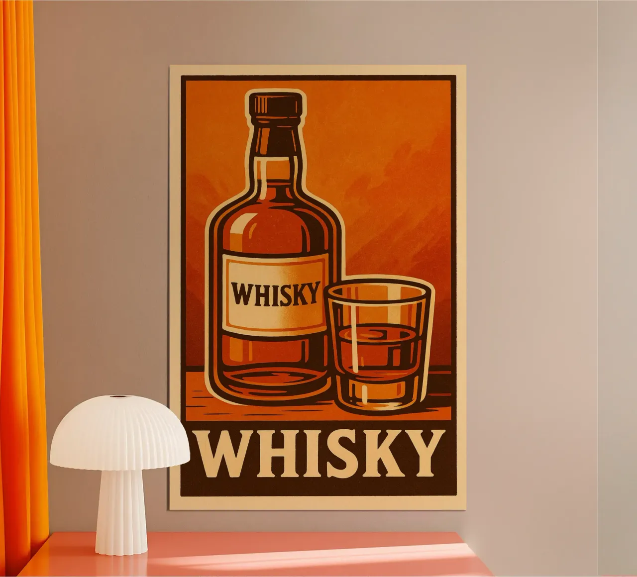 Poster vintage sul whisky - Bottiglia e bicchiere illustrati poster con telaio in plastica da Boissons - Affiches & posters - Retro