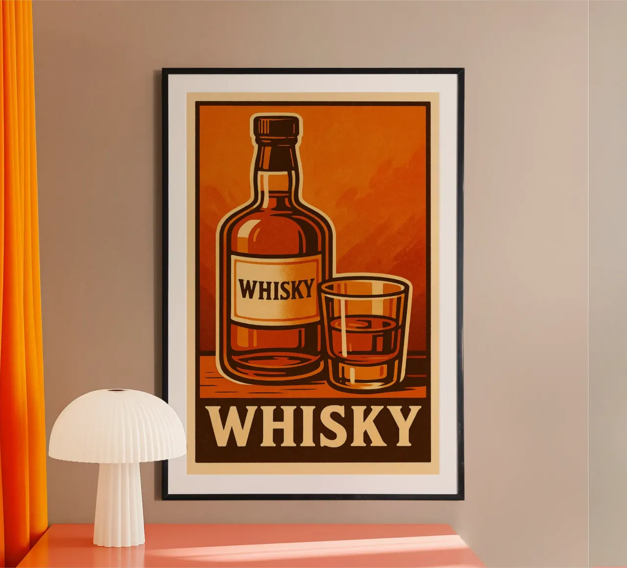 Poster vintage sul whisky - Bottiglia e bicchiere illustrati poster con telaio in plastica da Boissons - Affiches & posters - Retro