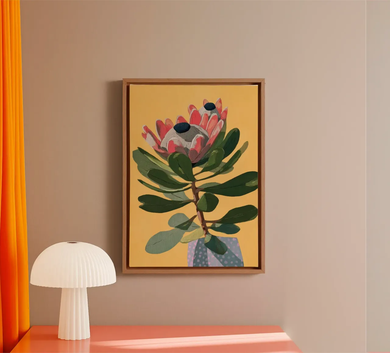 Protea Bloom with Sage Leaves tela con Cornice a cassetta da Flow Line