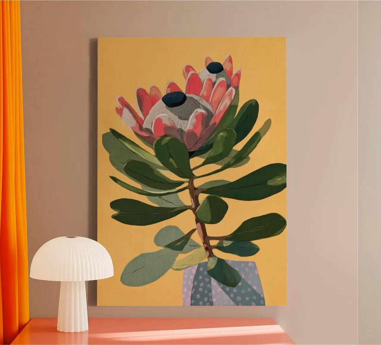 Protea Bloom with Sage Leaves tela con Cornice a cassetta da Flow Line