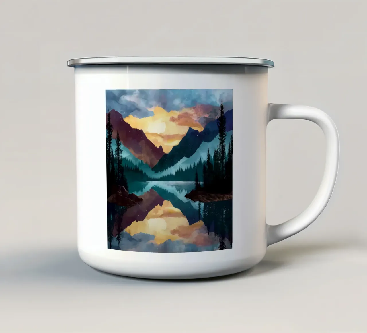 Mountain Lake Sunset - Reflected Forest and Colorful Sky tazza in smalto da Dune