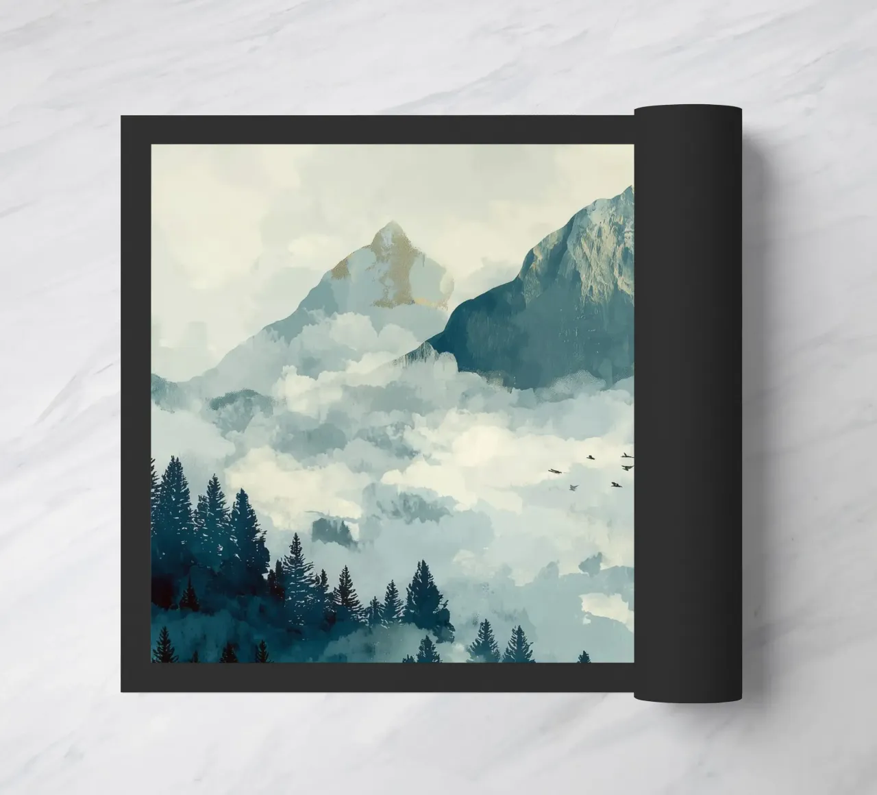 Mountain Landscape - Snowy Peaks and Pine Forest in Clouds zerbino da Dune