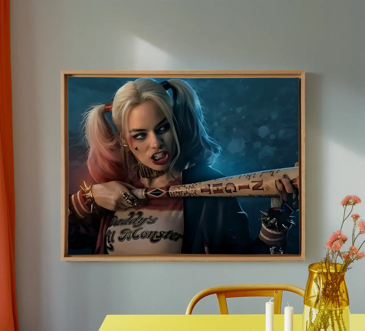 Harley Quinn canvas met Baklijst van Low poly art