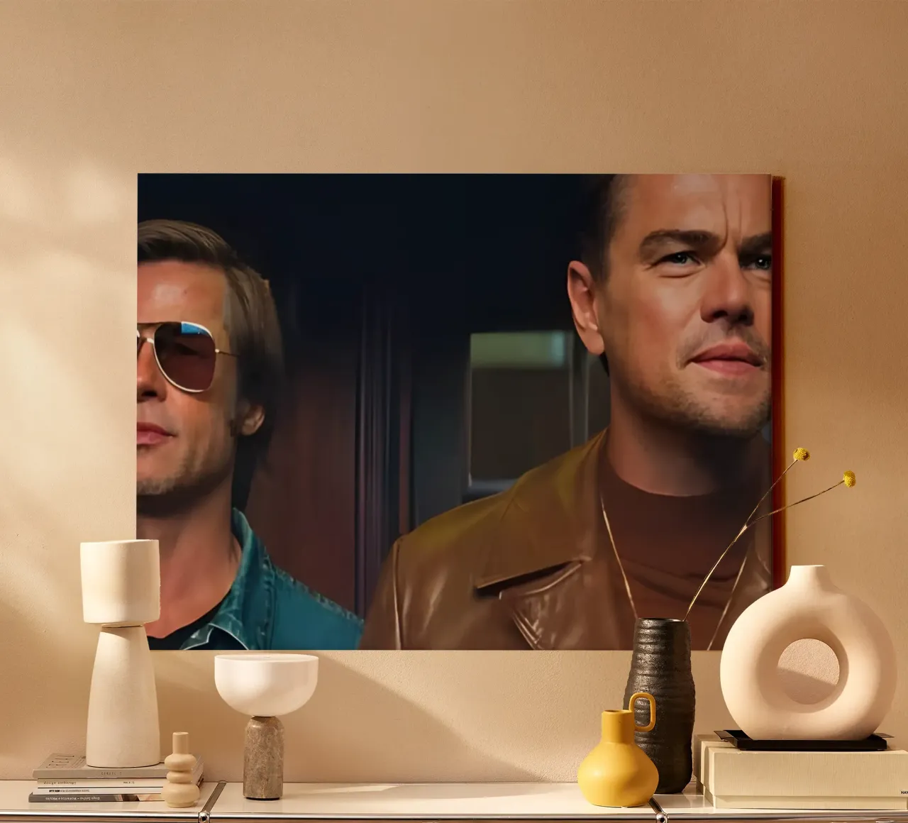 Cliff &  Rick Dalton tela con Cornice a cassetta da Low poly art