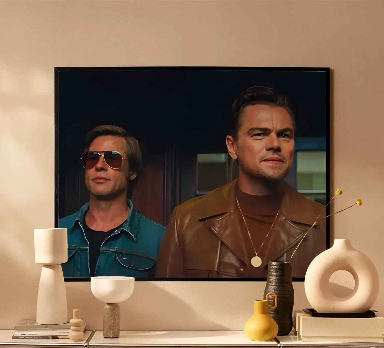 Cliff &  Rick Dalton poster con telaio in alluminio da Low poly art