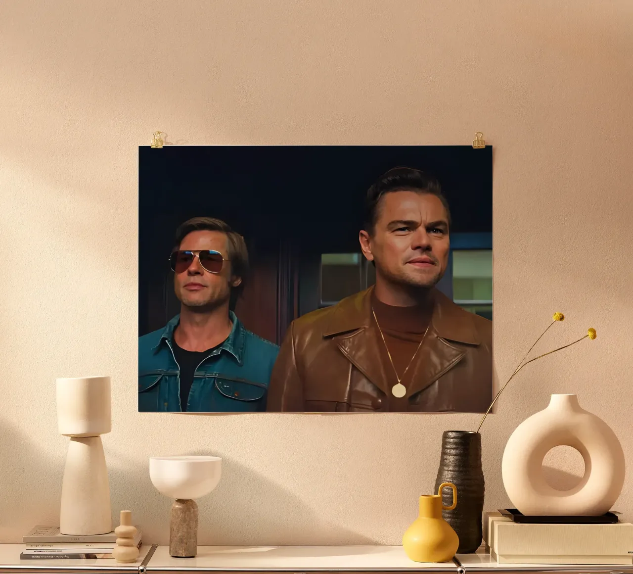 Cliff &  Rick Dalton poster con telaio in alluminio da Low poly art
