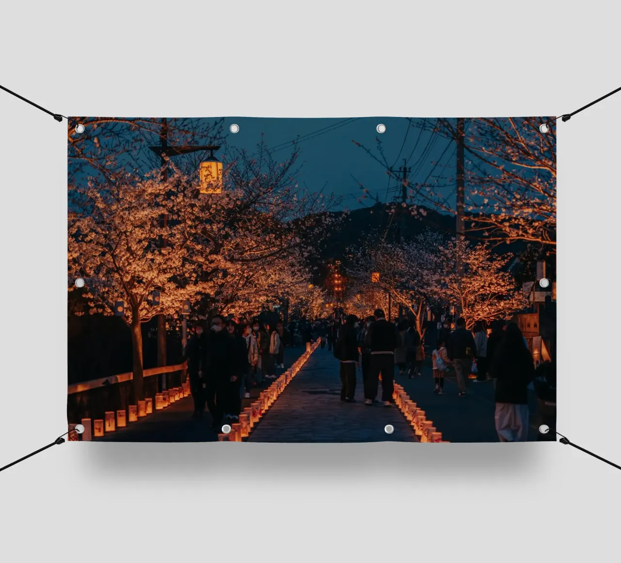 Tempio dei ciliegi in fiore di notte - Kumamoto, Giappone telo in pvc da Marcel Bisig