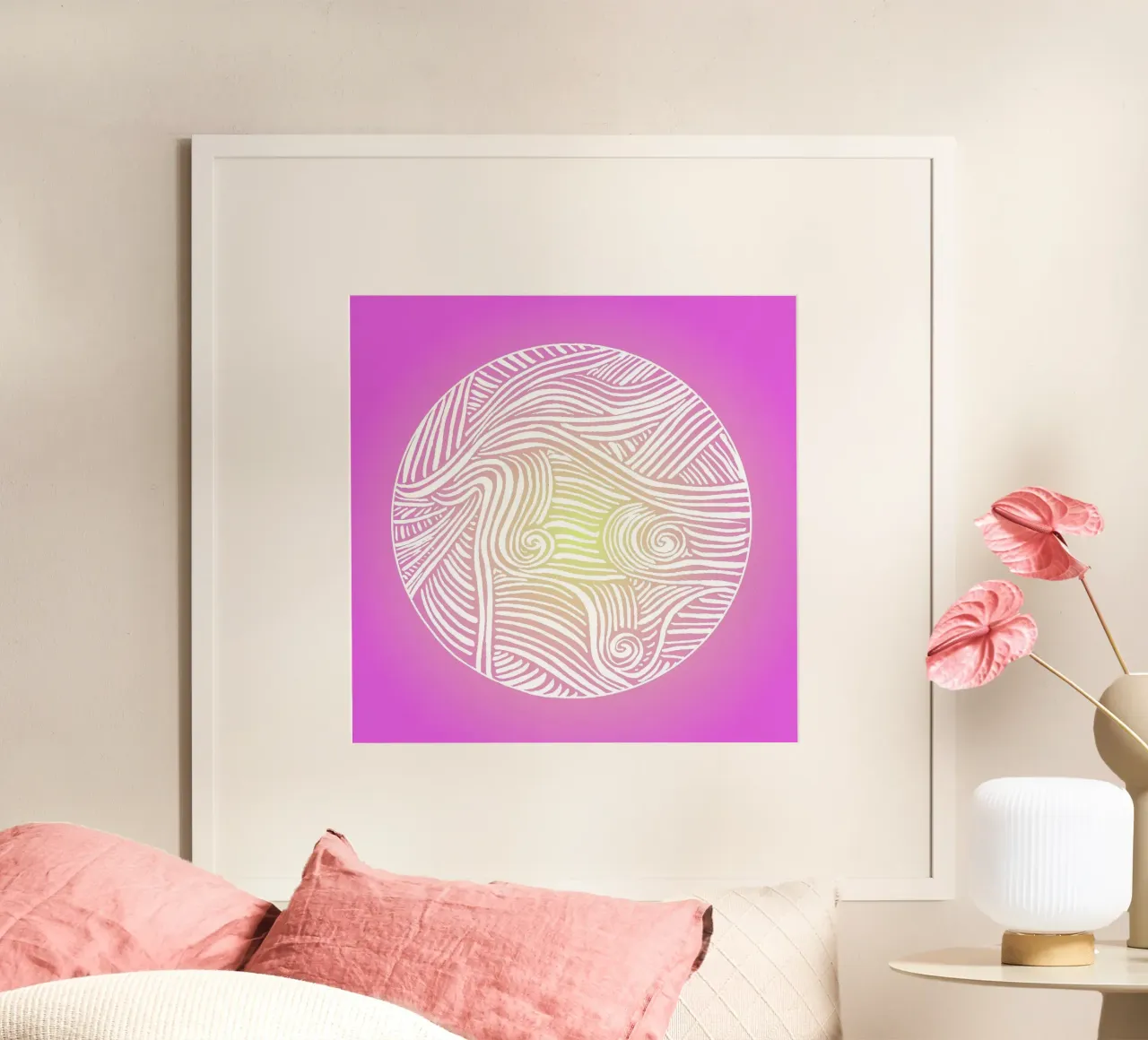 Radiant Papercut - pink Pop Art poster con telaio in legno da PaperLine Art