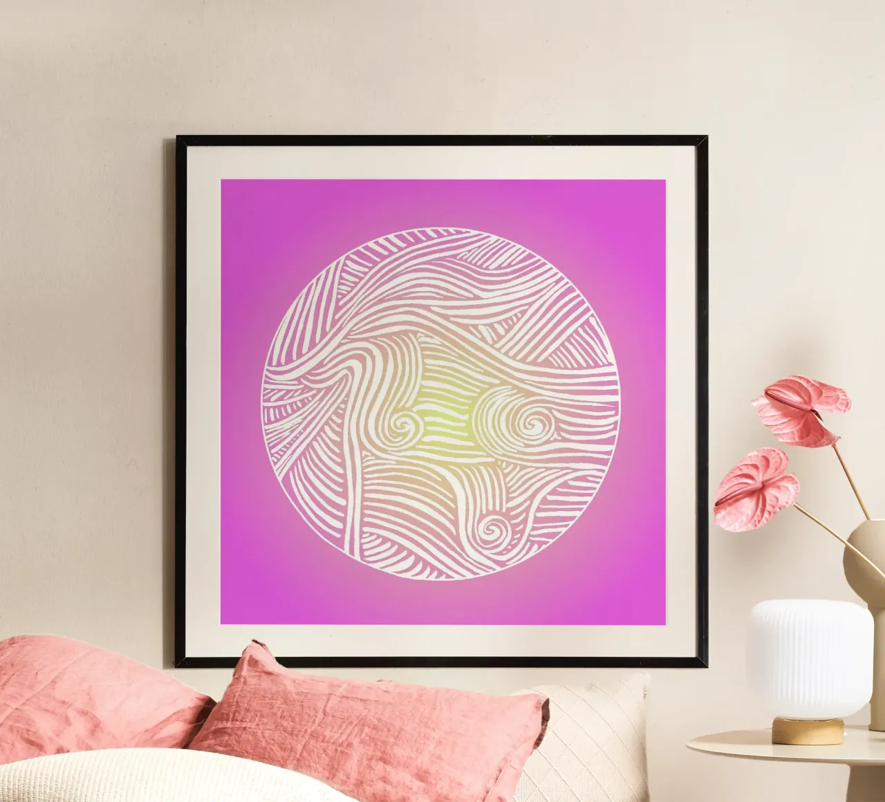Radiant Papercut - pink Pop Art poster con telaio in legno da PaperLine Art