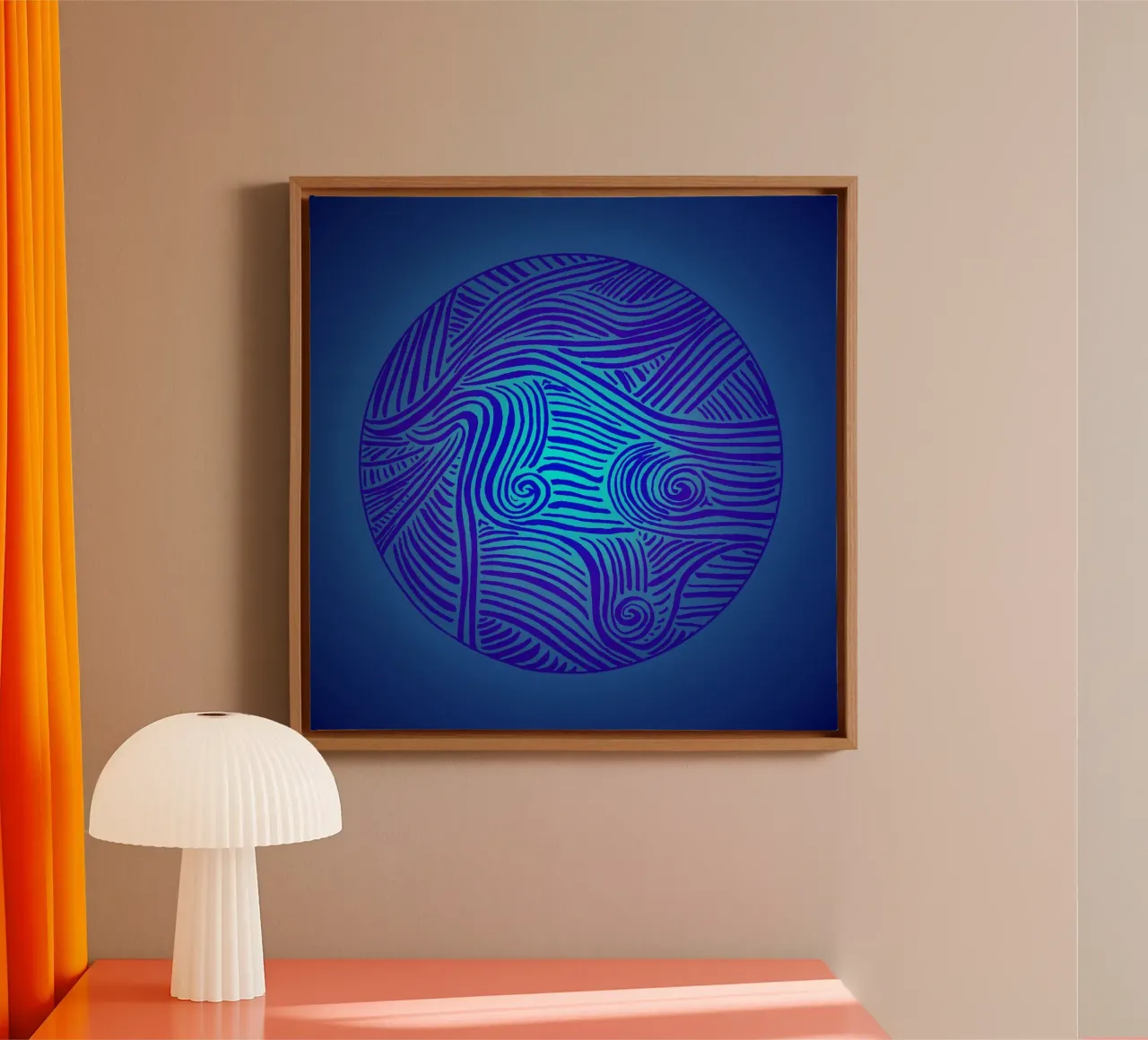 Strahlender Scherenschnitt - Dunkelblauer Ozean Leinwand mit Schattenfugenrahmen von PaperLine Art