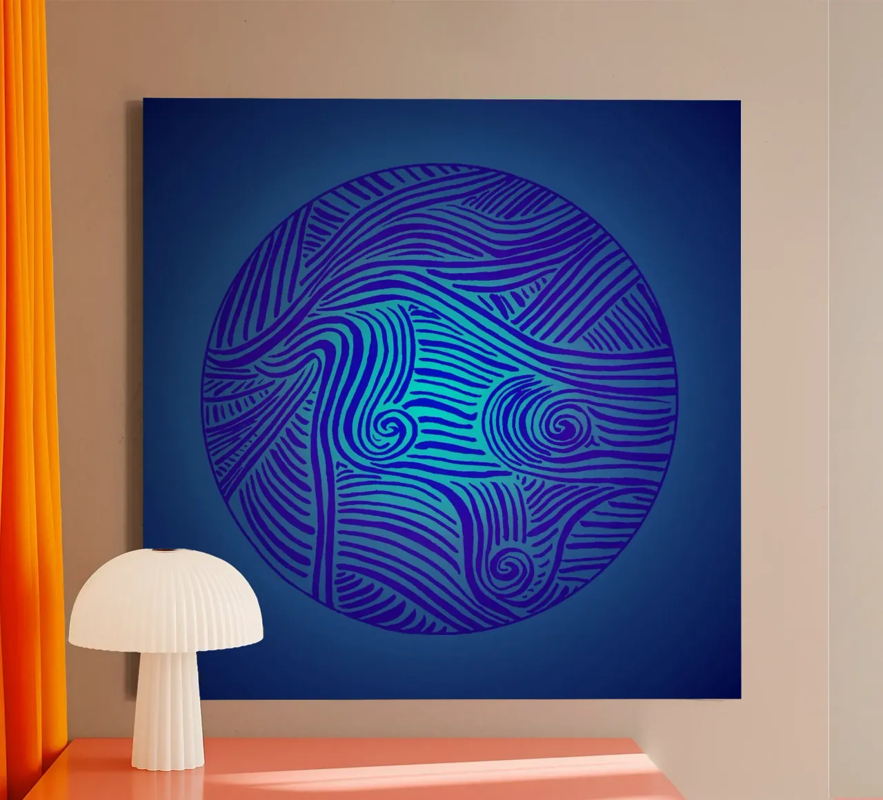 Strahlender Scherenschnitt - Dunkelblauer Ozean Leinwand mit Schattenfugenrahmen von PaperLine Art
