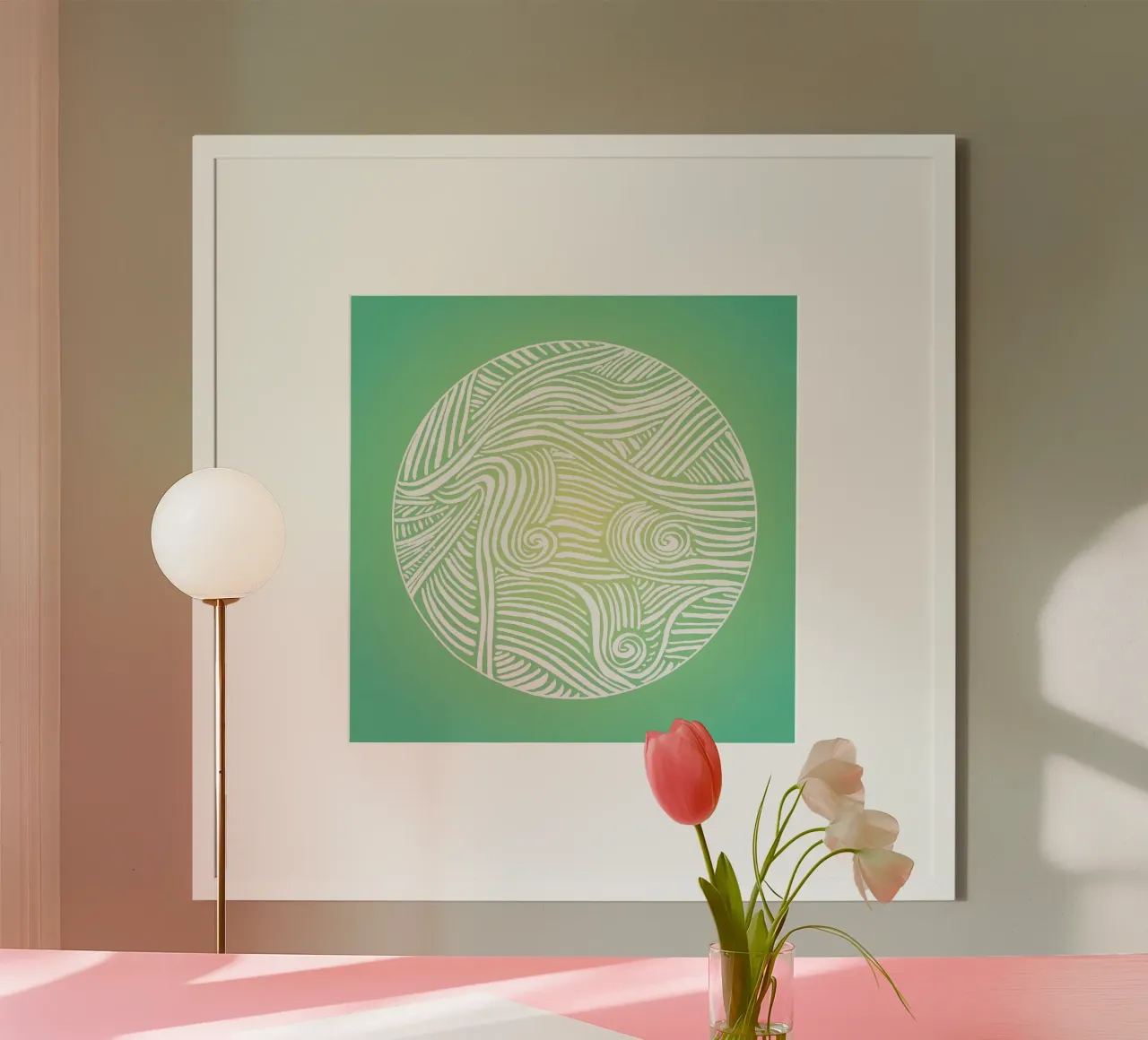 Radiant Papercut - Green yellow poster con telaio in legno da PaperLine Art
