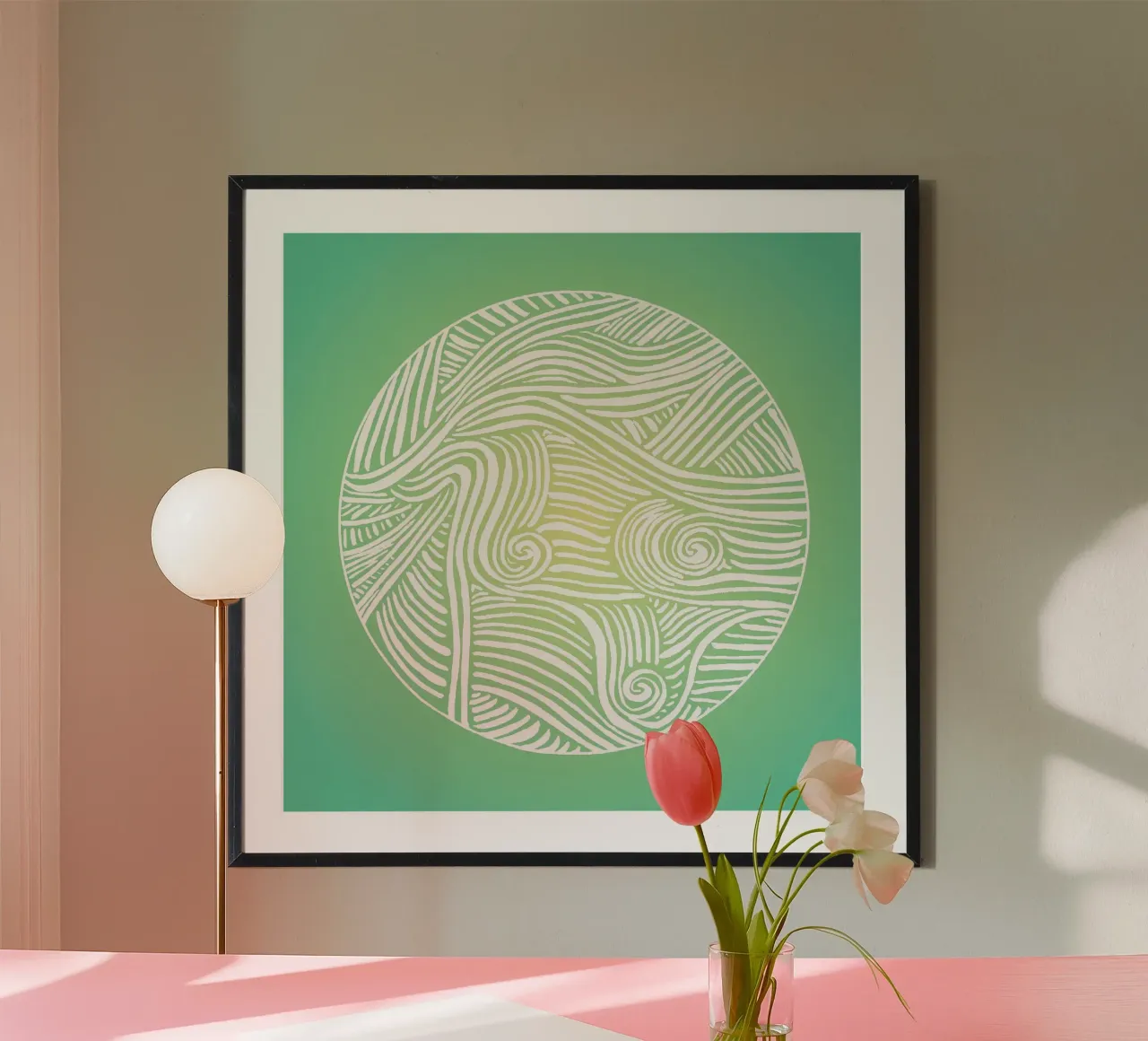 Radiant Papercut - Green yellow poster con telaio in legno da PaperLine Art