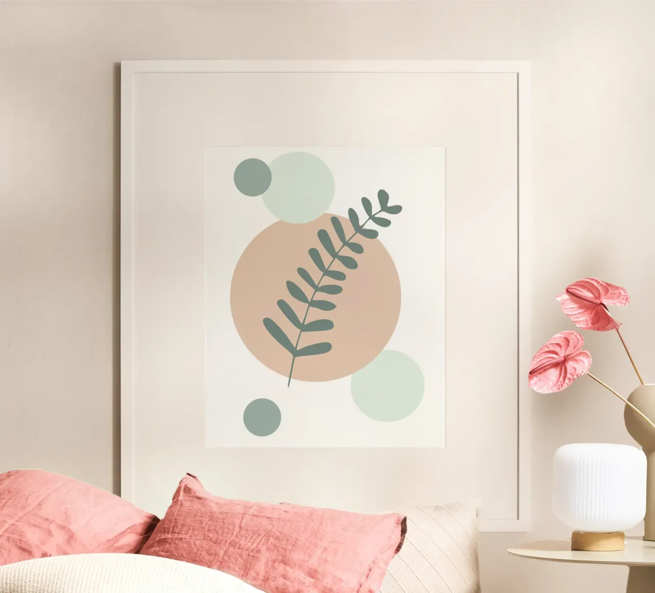 Ethereal Leaf Geometry poster con telaio in legno da vintageshop