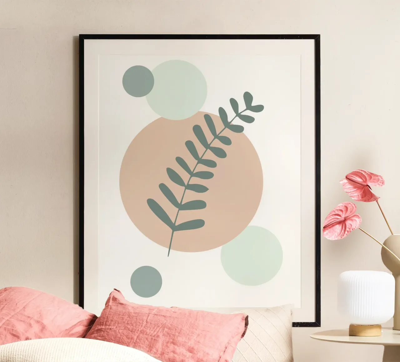 Ethereal Leaf Geometry poster con telaio in legno da vintageshop
