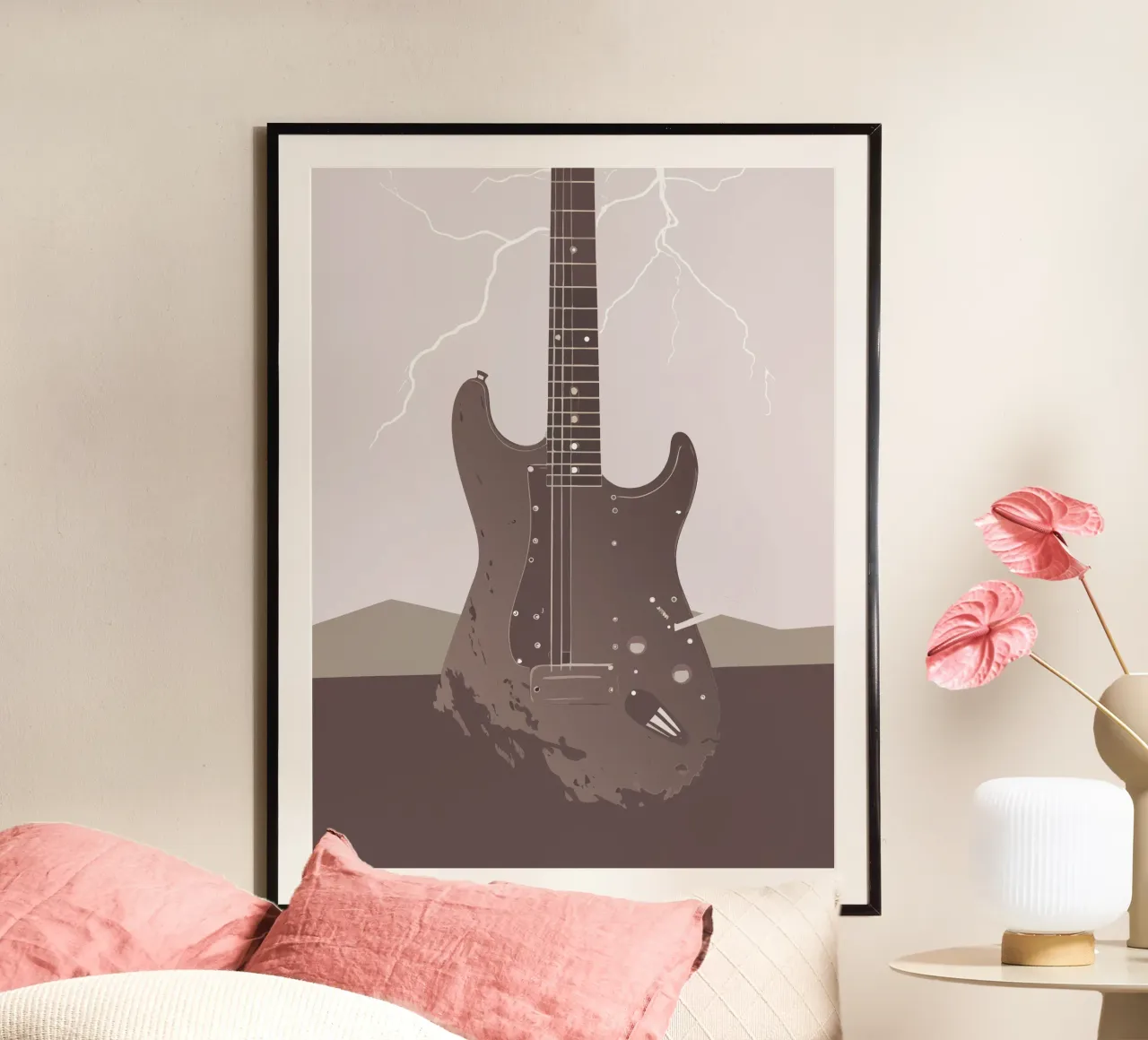 Chitarra e fulmini poster con telaio in alluminio da MUSIC EDITION