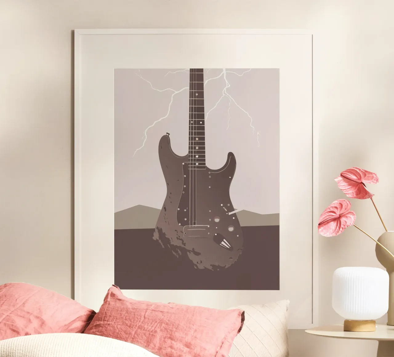 Chitarra e fulmini poster con telaio in alluminio da MUSIC EDITION