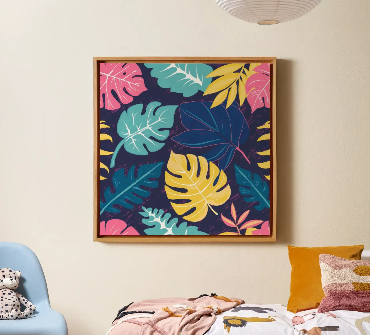 Midnight Jungle Pattern canvas with Floater frame by Astra Mist