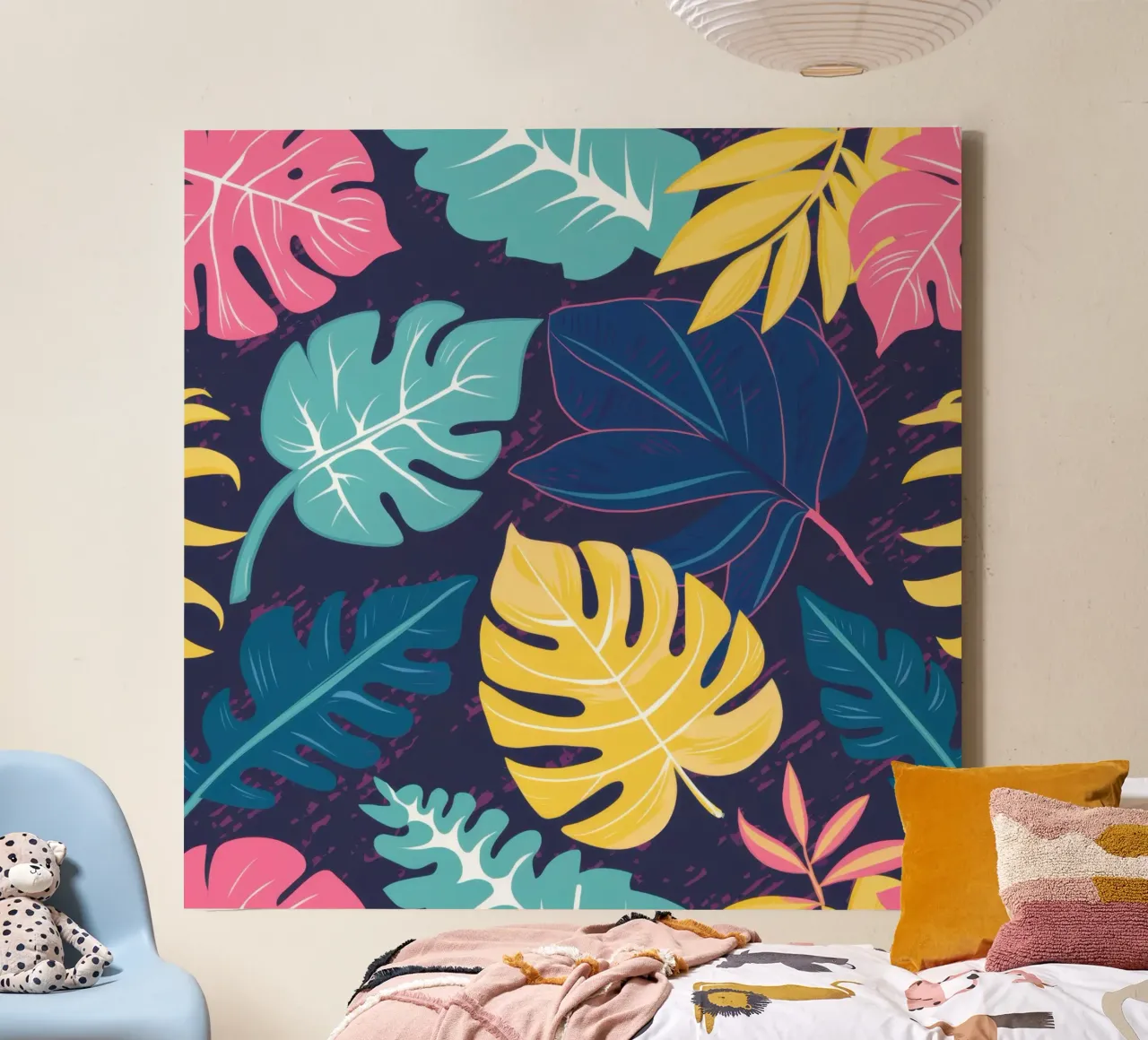 Midnight Jungle Pattern canvas with Floater frame by Astra Mist