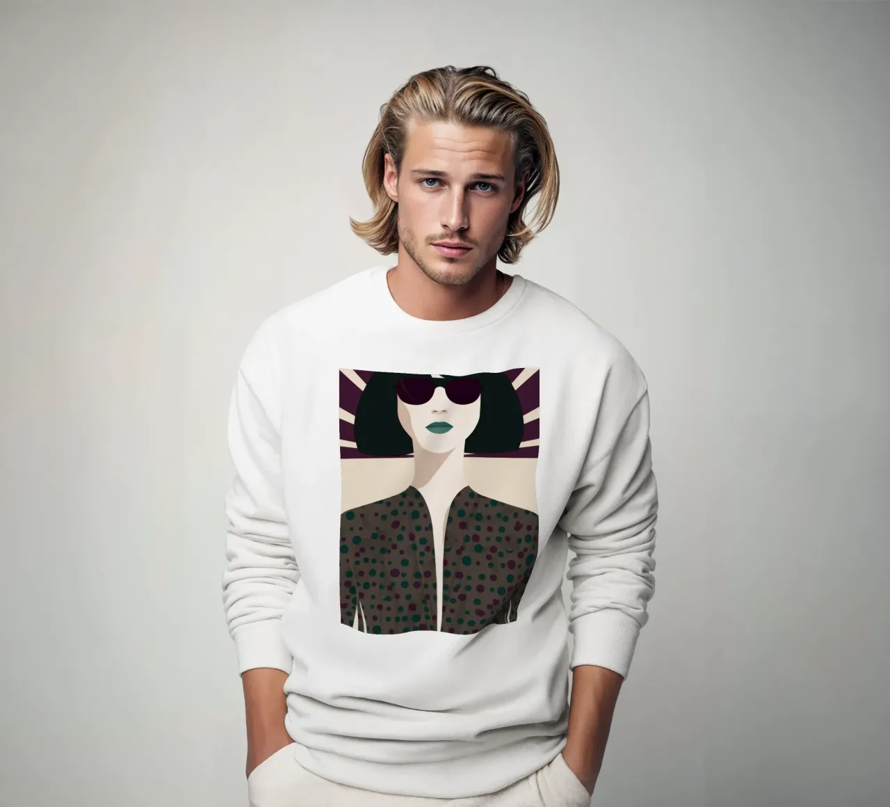 Chic Shadowed Gaze sweatshirt by Lyra Glaze