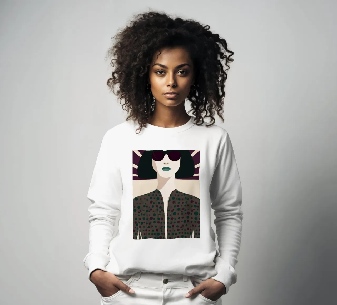 Chic Shadowed Gaze sweatshirt by Lyra Glaze