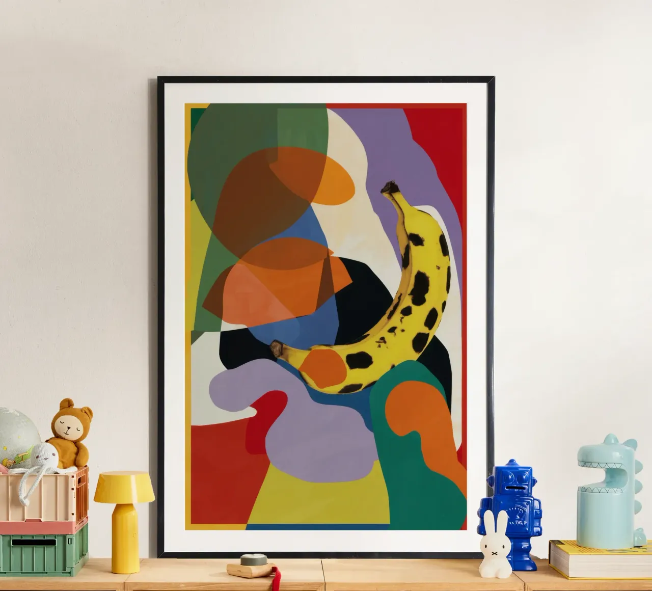 Insalata di frutta cubista poster con telaio in legno da Lyra Glaze