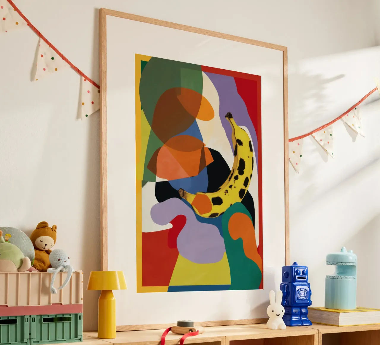 Insalata di frutta cubista poster con telaio in legno da Lyra Glaze