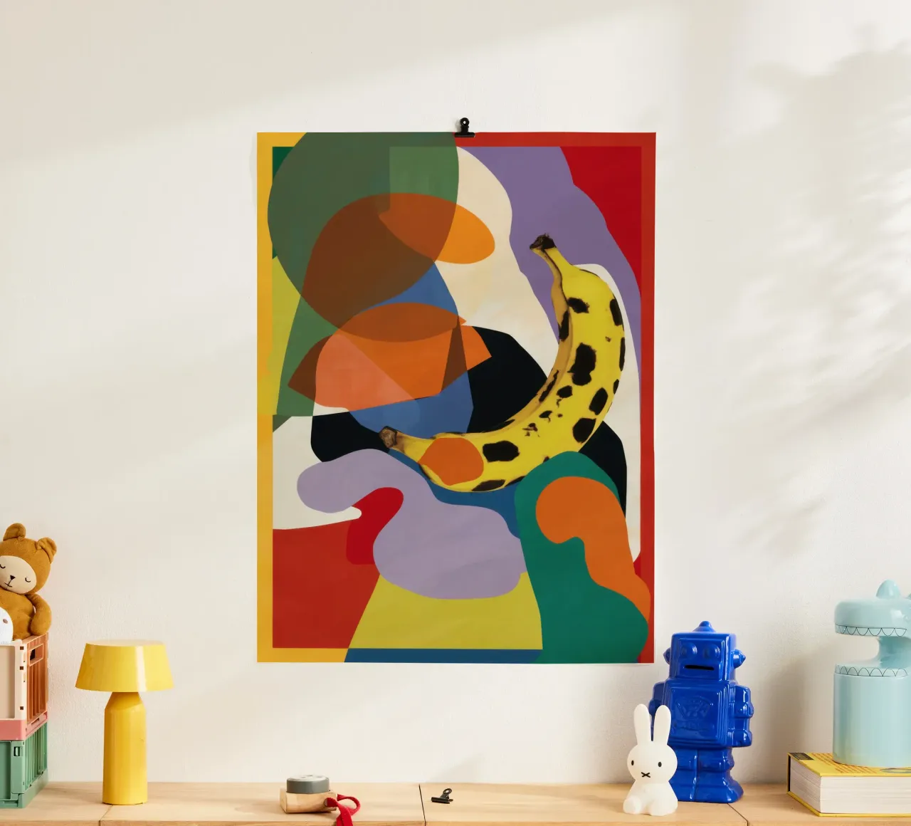 Insalata di frutta cubista poster con telaio in legno da Lyra Glaze