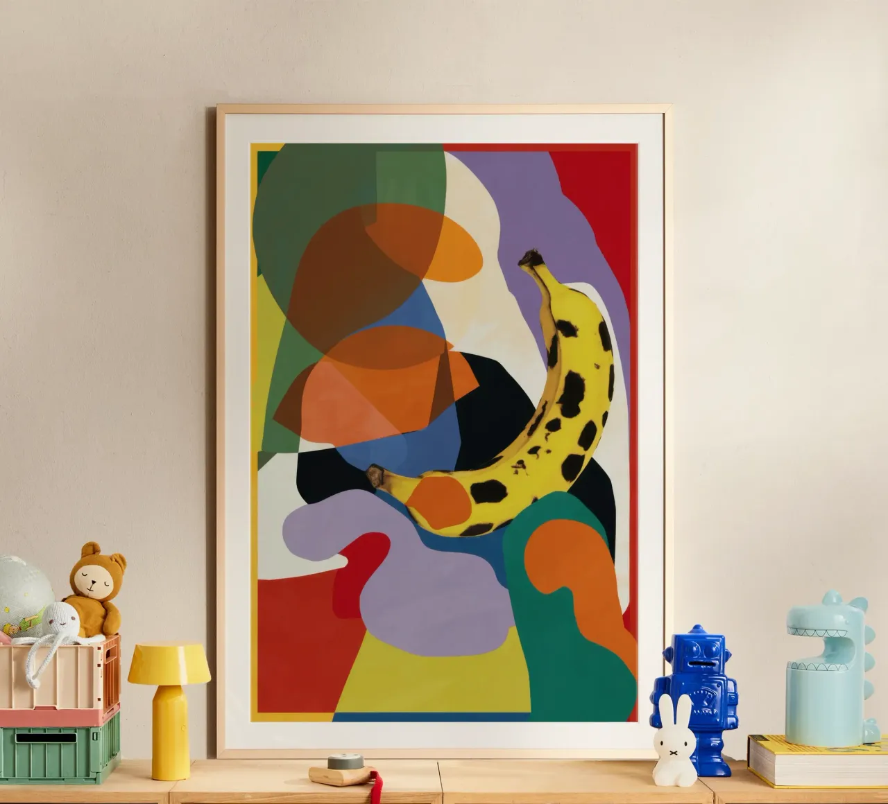 Insalata di frutta cubista poster con telaio in legno da Lyra Glaze