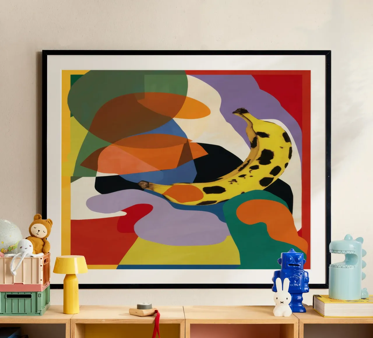 Insalata di frutta cubista poster con telaio in legno da Lyra Glaze