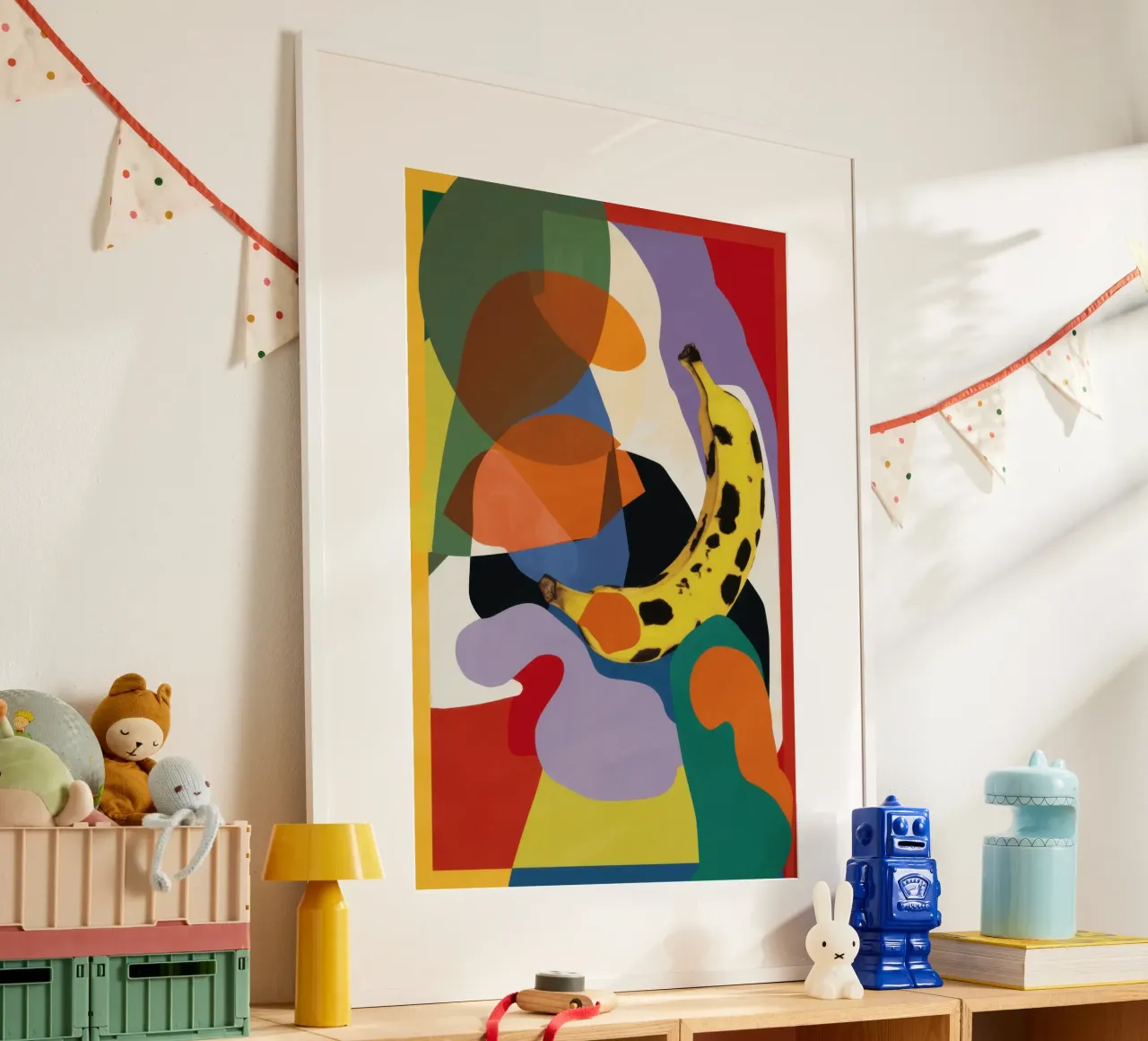 Insalata di frutta cubista poster con telaio in legno da Lyra Glaze
