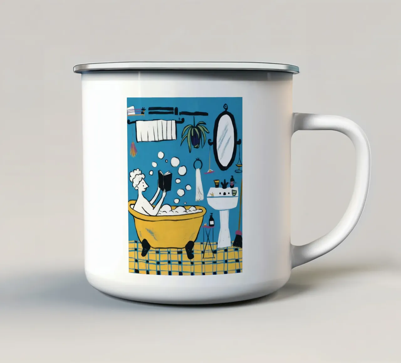 Scena giocosa in bagno tazza in smalto da Lyra Glaze