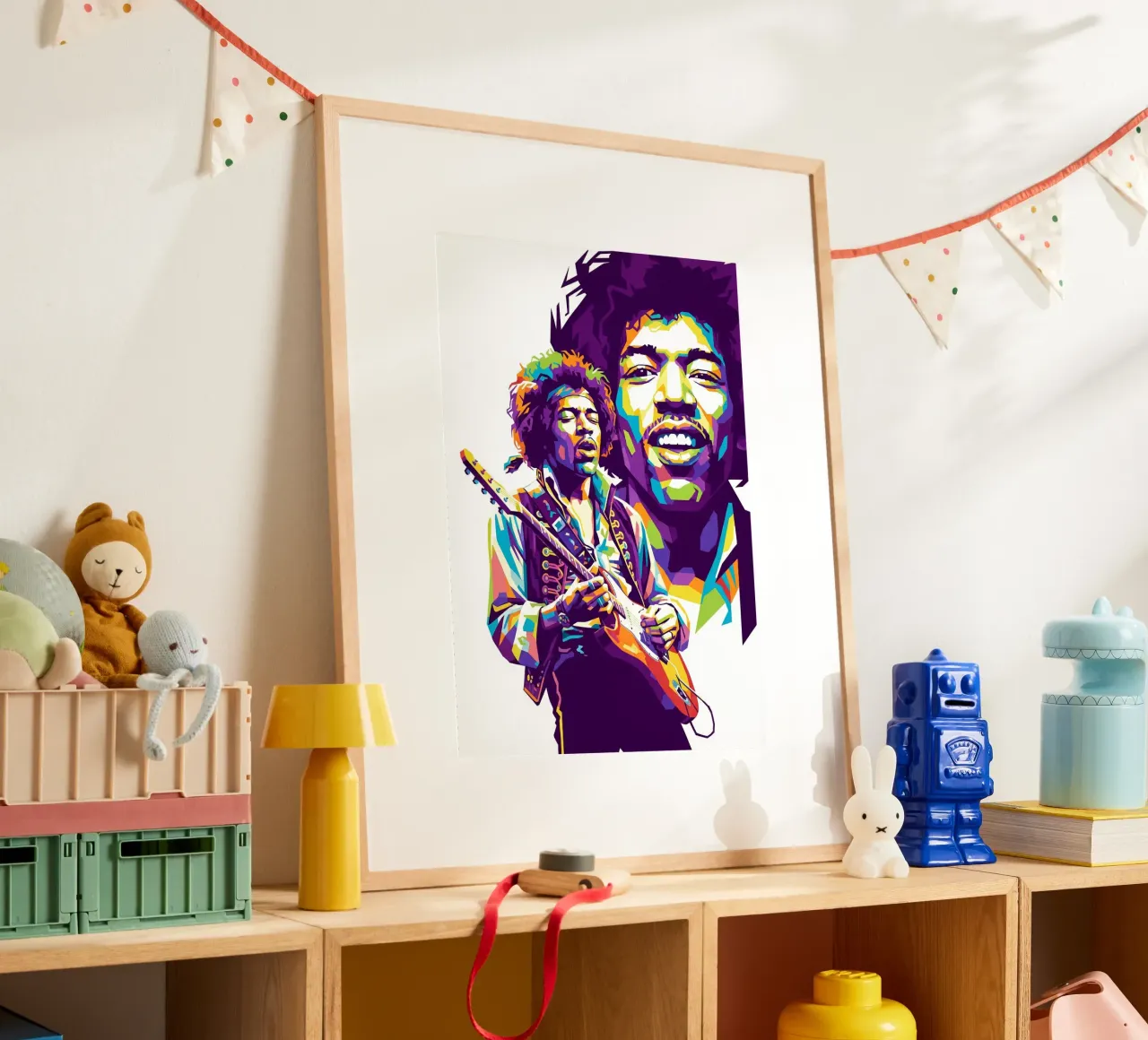Ritratto pop art di Jimi Hendrix #3 poster con telaio in plastica da Hantamrata