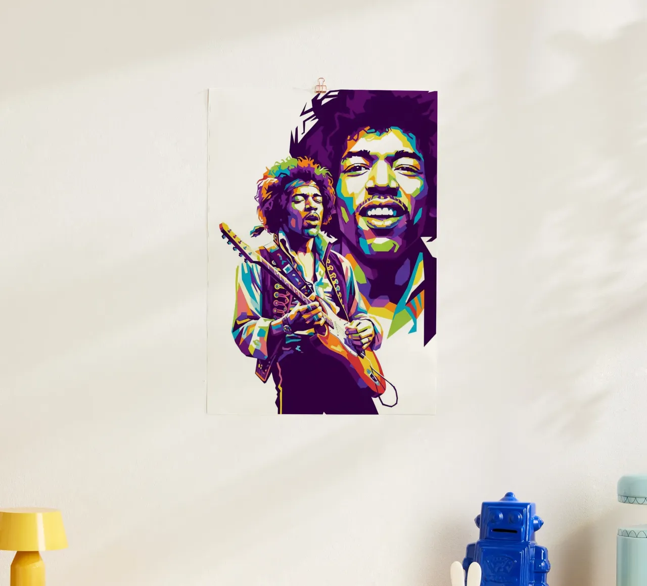 Ritratto pop art di Jimi Hendrix #3 poster con telaio in plastica da Hantamrata