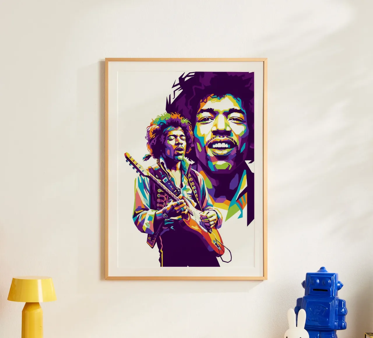 Ritratto pop art di Jimi Hendrix #3 poster con telaio in plastica da Hantamrata