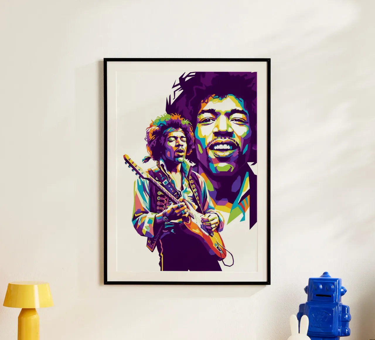 Ritratto pop art di Jimi Hendrix #3 poster con telaio in plastica da Hantamrata