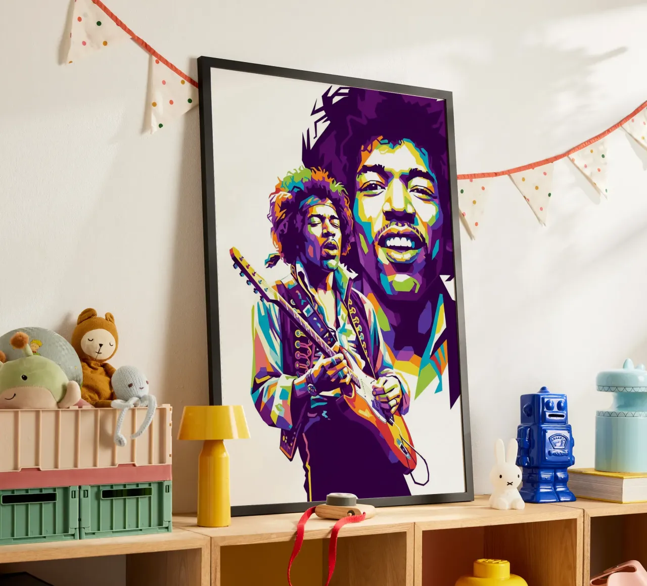 Ritratto pop art di Jimi Hendrix #3 poster con telaio in plastica da Hantamrata