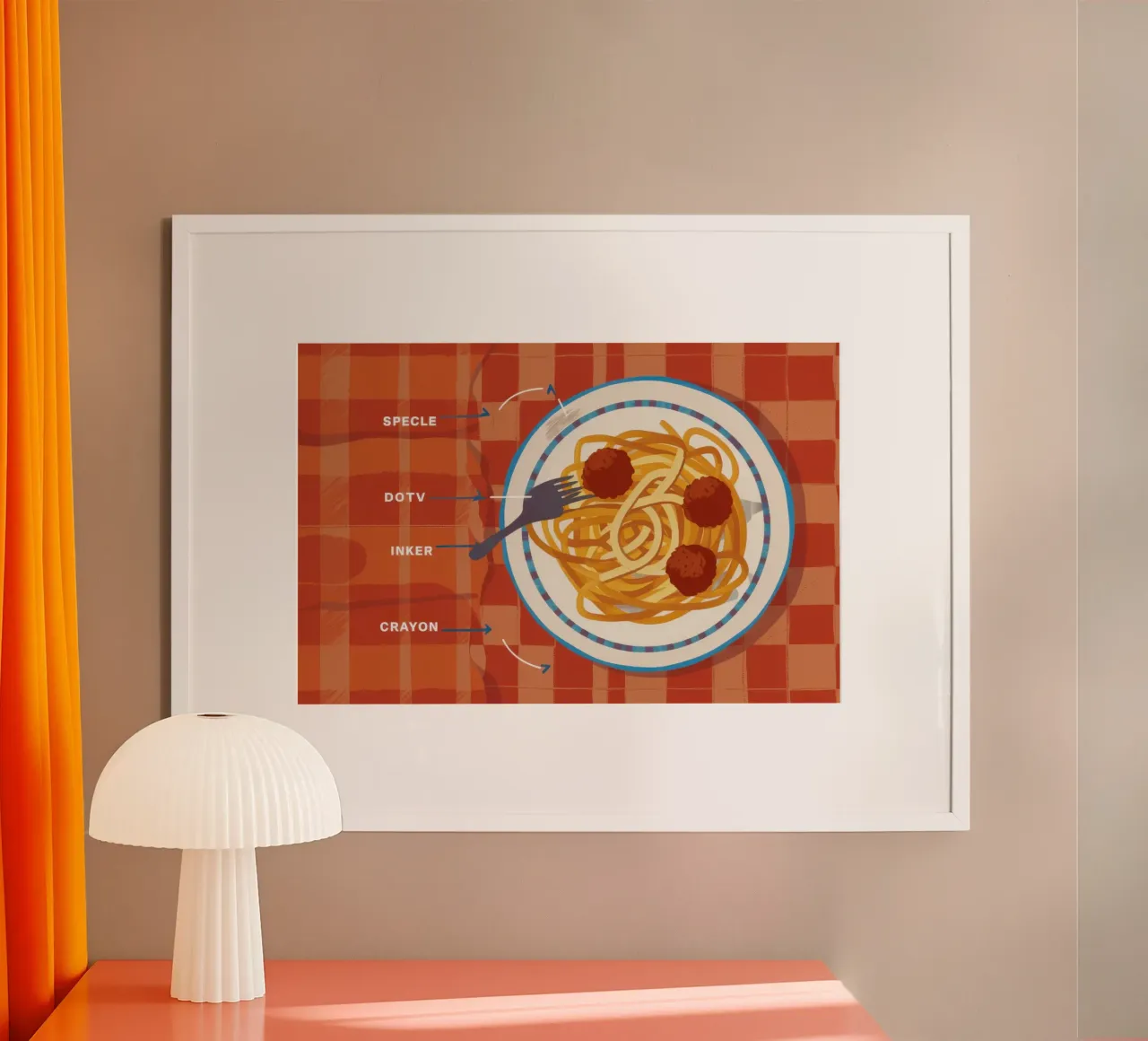 Griglia di spaghetti decostruita poster con telaio in plastica da Astra Mist