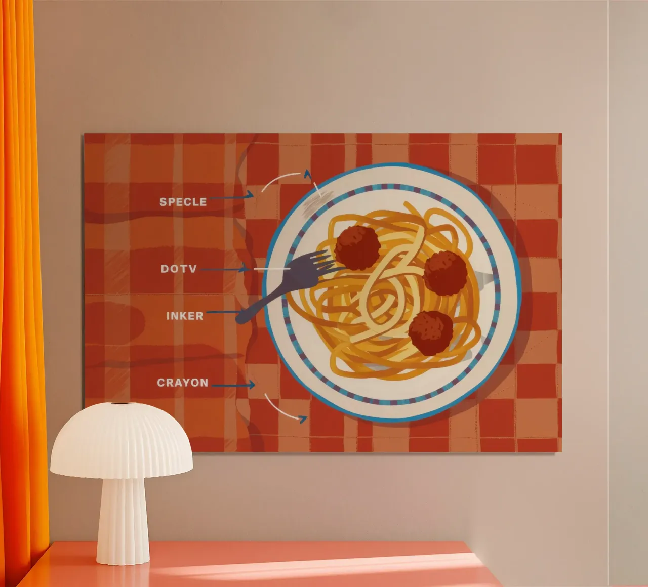 Griglia di spaghetti decostruita poster con telaio in plastica da Astra Mist