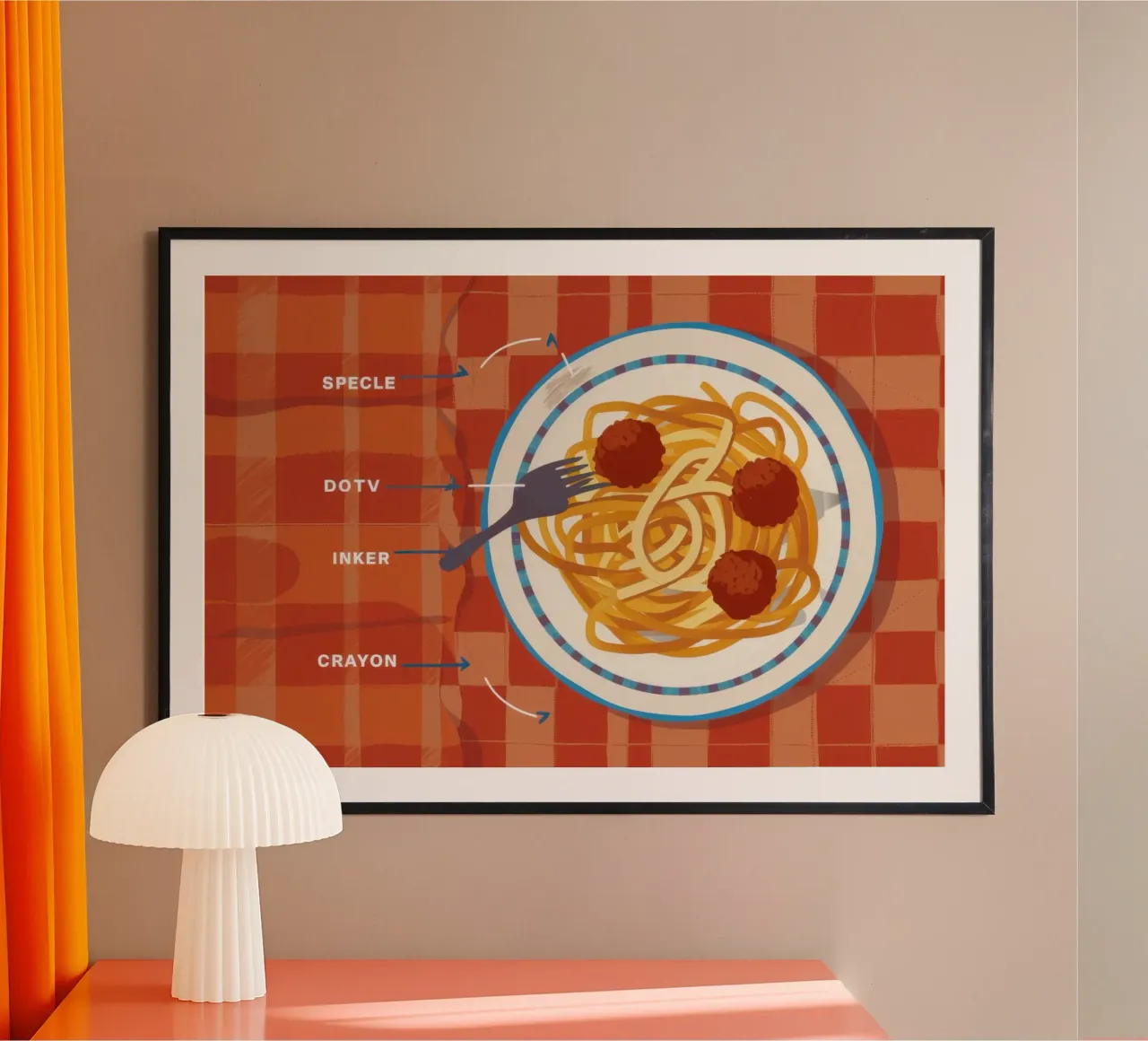 Griglia di spaghetti decostruita poster con telaio in plastica da Astra Mist