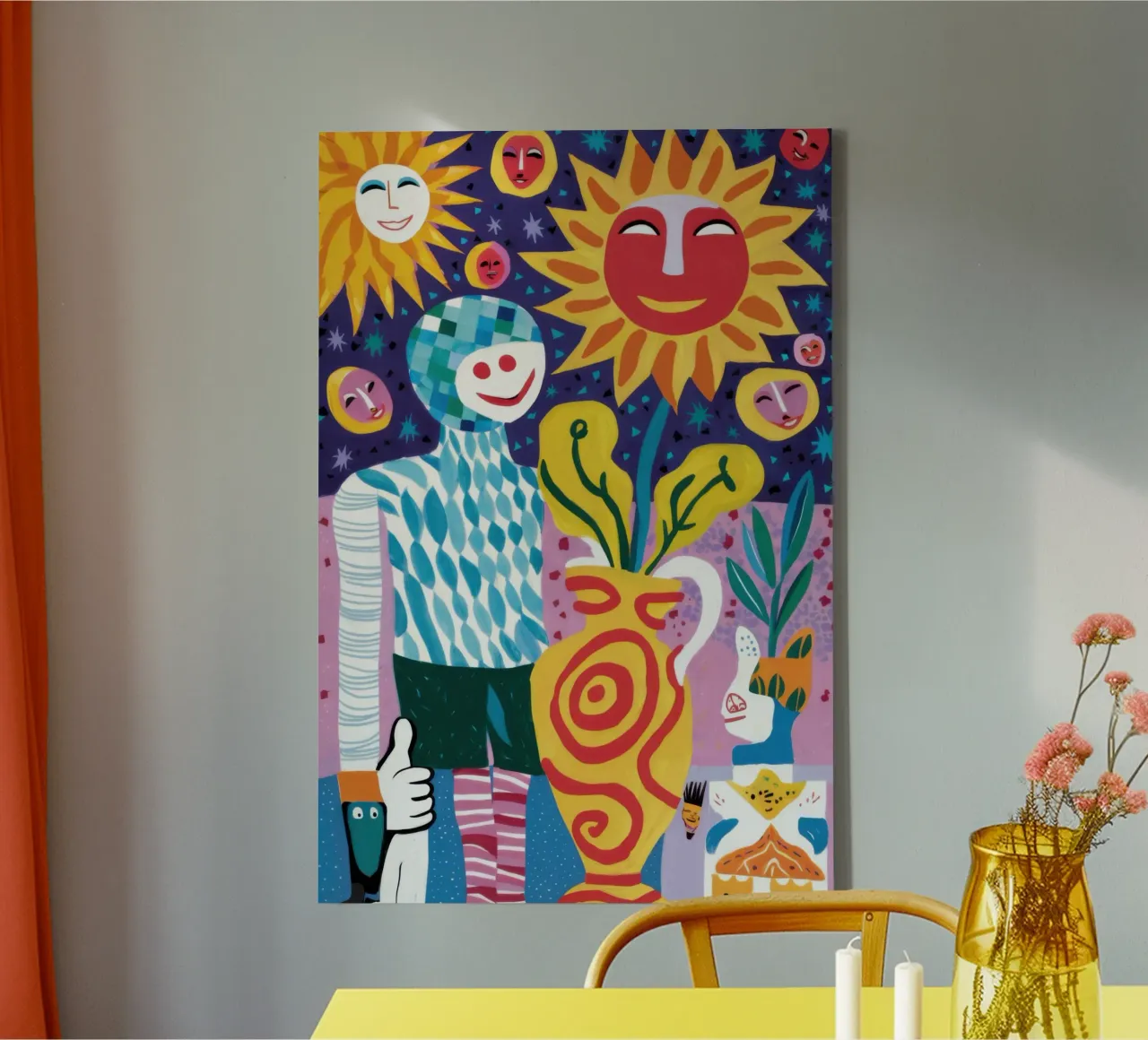 Psychedelische zonmensen canvas met Baklijst van Lyra Glaze