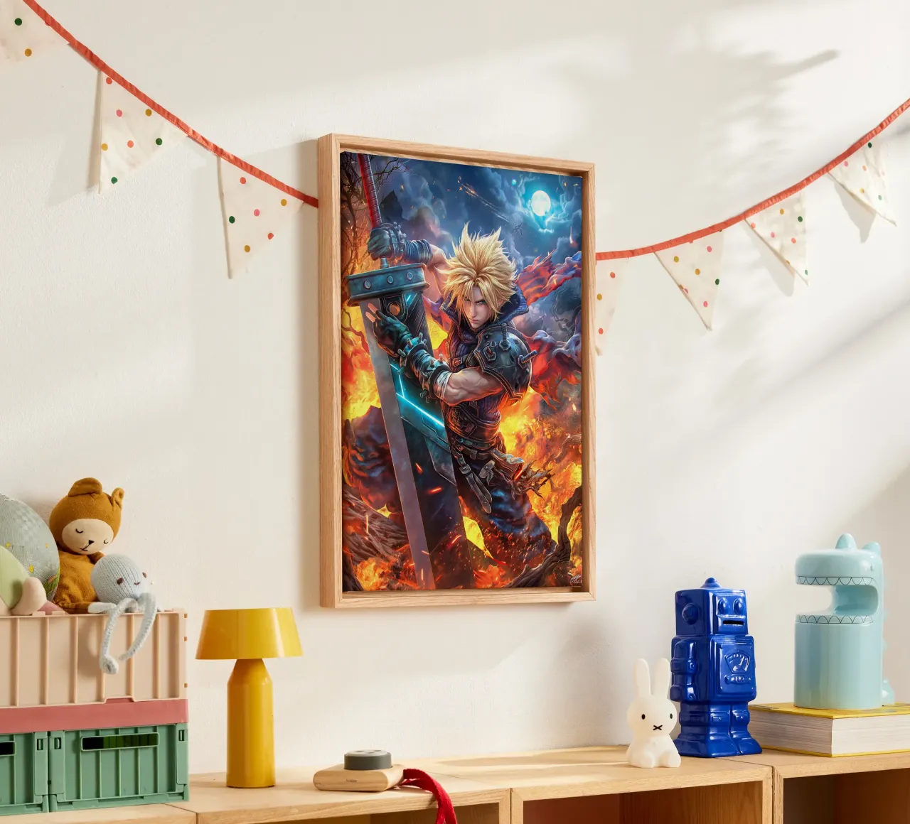 Cloud Strife Final Fantasy VII FF7 canvas met Baklijst van Fleur de Lys
