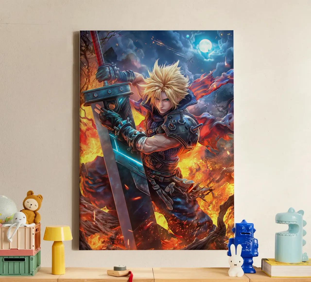 Cloud Strife Final Fantasy VII FF7 canvas met Baklijst van Fleur de Lys