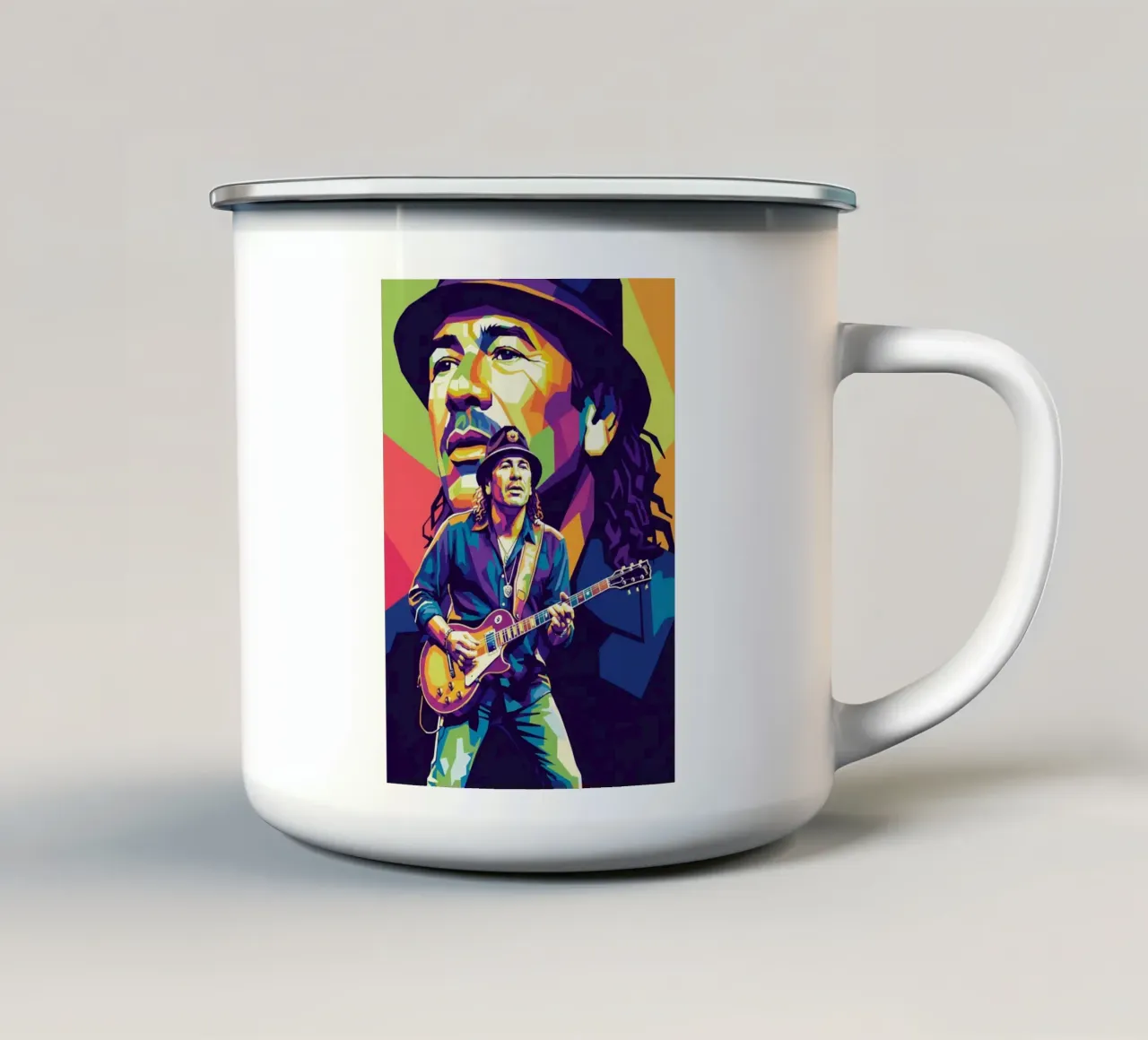 Carlos Santana ritratto pop art #1 tazza in smalto da Hantamrata