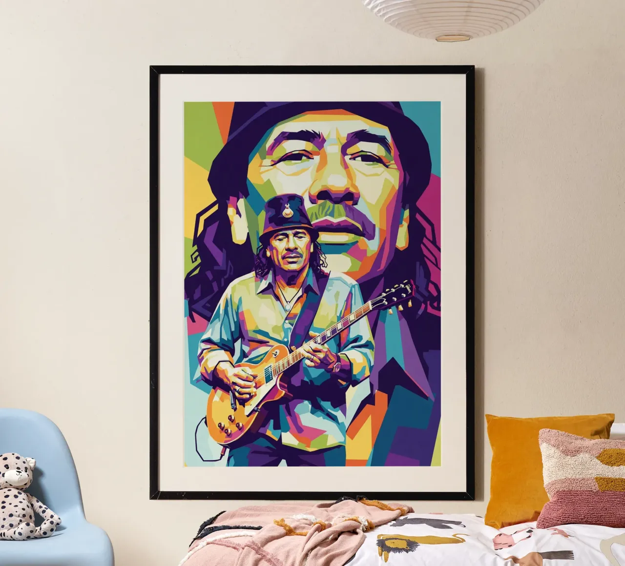 Carlos Santana ritratto pop art #2 poster con telaio in alluminio da Hantamrata