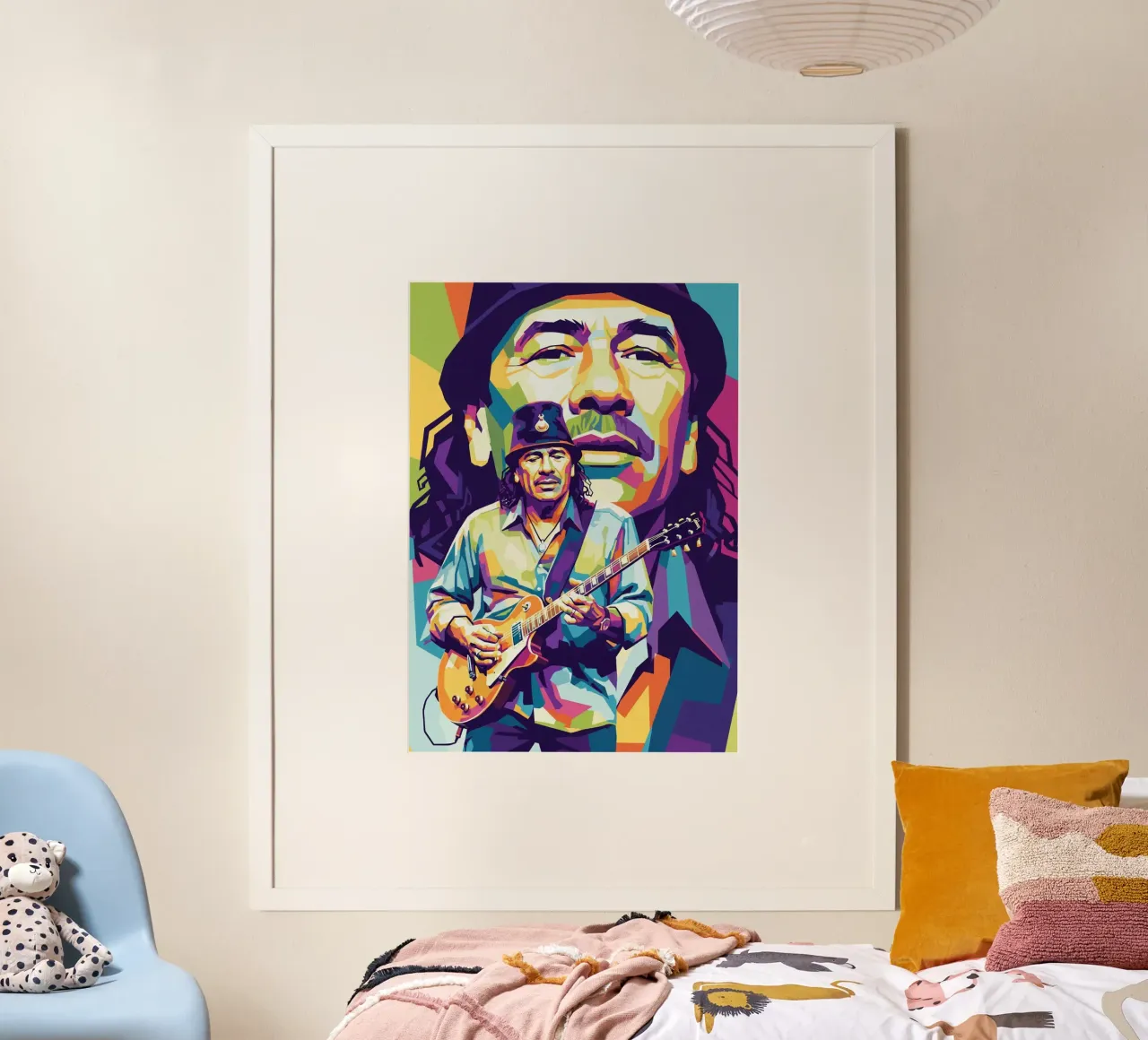 Carlos Santana ritratto pop art #2 poster con telaio in alluminio da Hantamrata