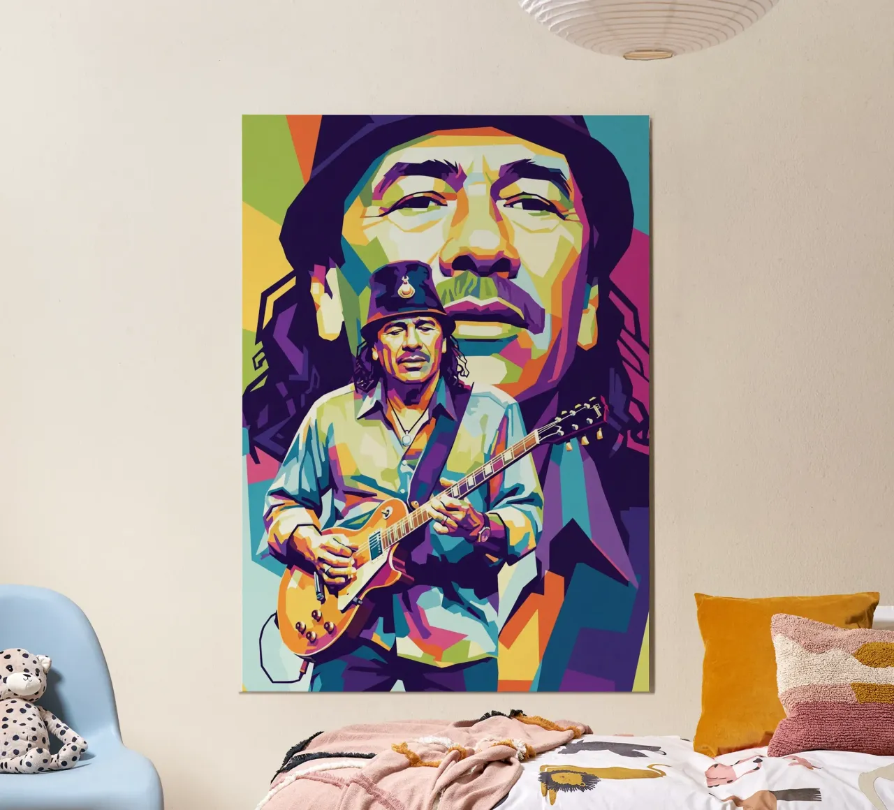 Carlos Santana ritratto pop art #2 poster con telaio in alluminio da Hantamrata