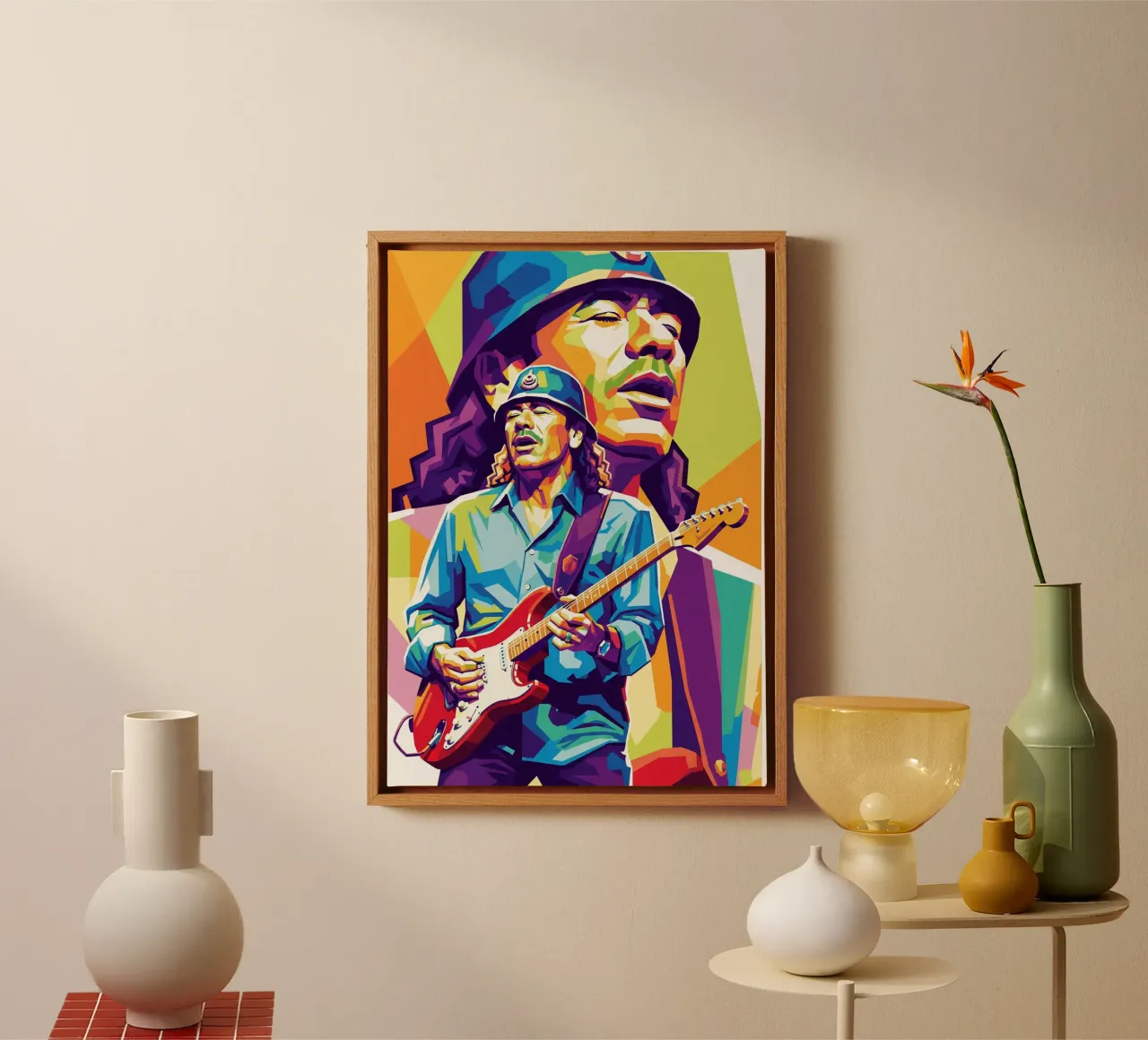 Carlos Santana ritratto pop art #4 tela con Cornice a cassetta da Hantamrata